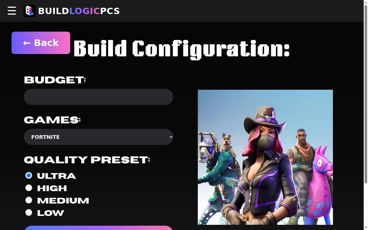 PC Builder New Build Form