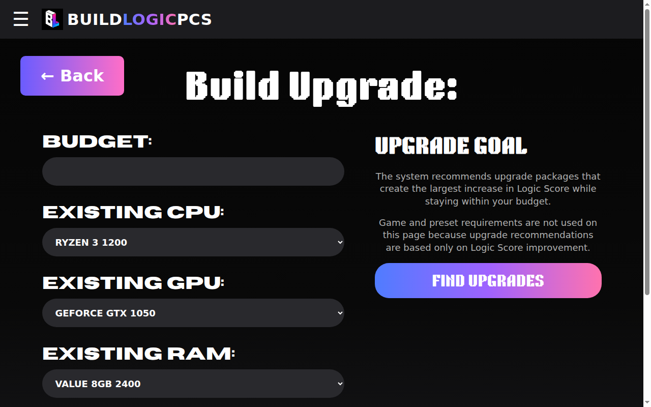 PC Builder Upgrade Mode